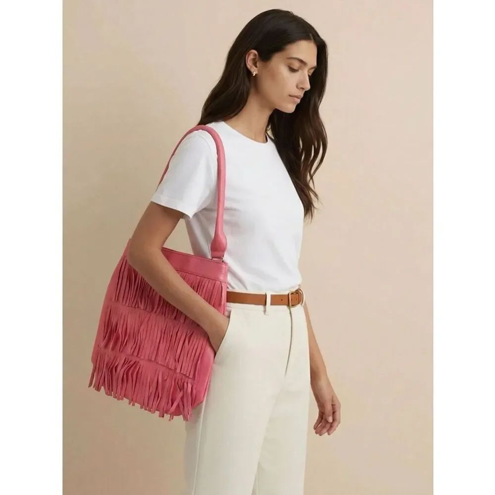 BOHO Coral Fringe Shoulder Tote Bag Purse